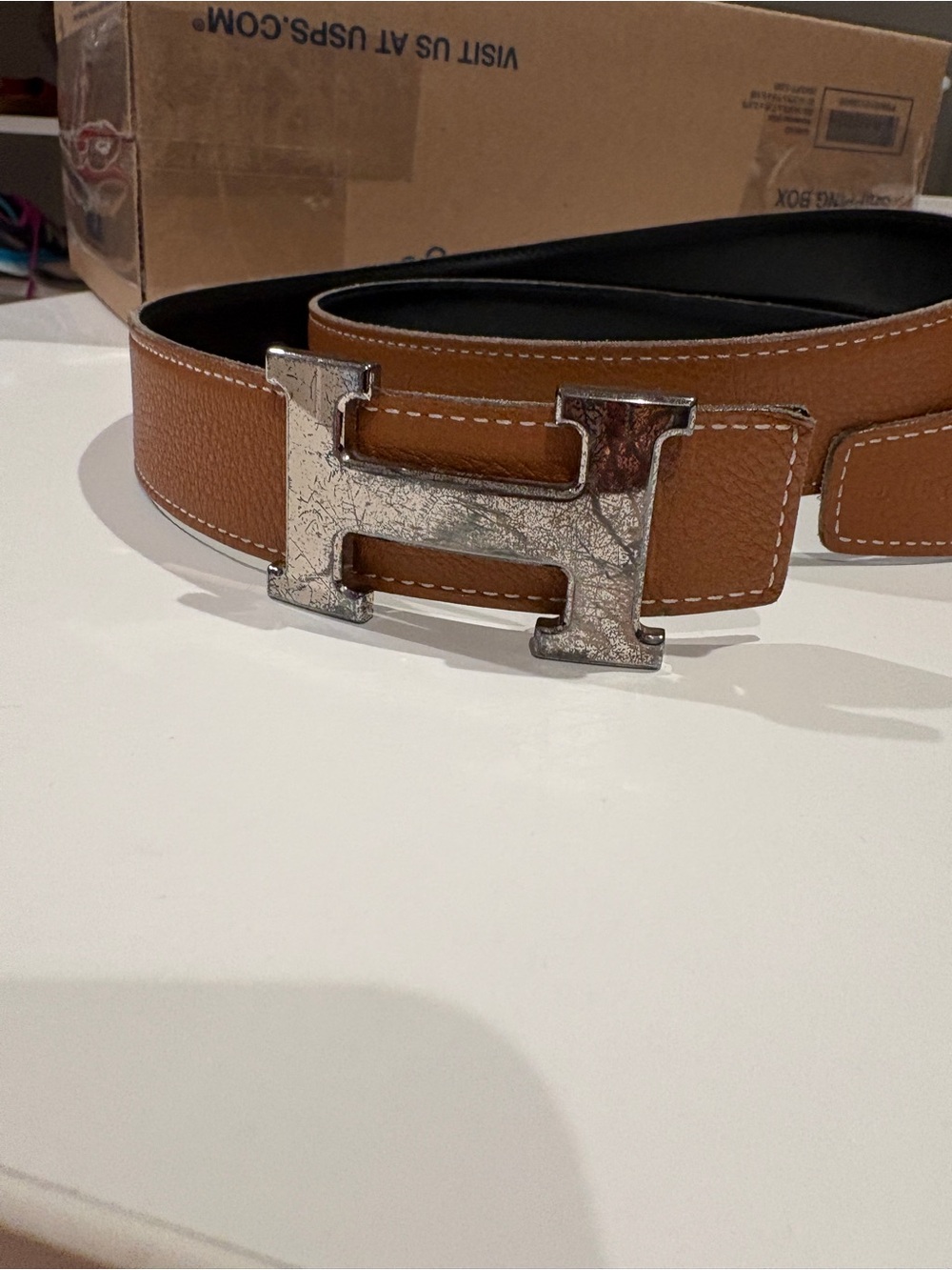 Hermès Reversible Belt, Size 95, Classic H Buckle — Gold/Camel Togo & Black